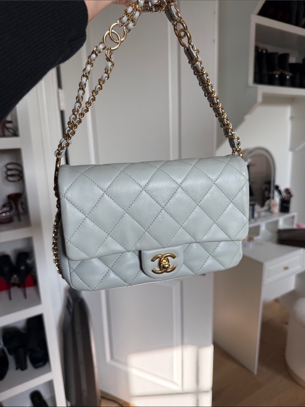 CHANEL Light Blue Quilted Leather Crossbody Bag with Gold Hardware - Picture 13 of 15